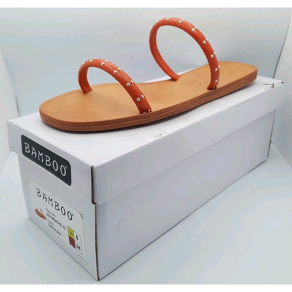 Bamboo MOONBATHE-33 Studded Tubular Strappy Flat Sandals Orange Papaya Sz 8 NEW